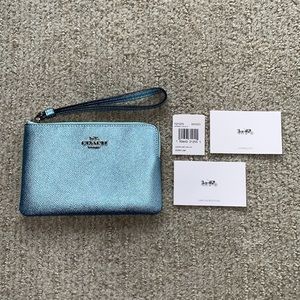 NWT Coach Corner Zip Wrist Metallic Sky Blue
